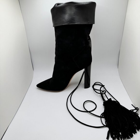 Saint Laurent YSL Meurice 105 Thigh High Boots Tassel Suede Leather Black W 37.5 - Picture 7 of 16